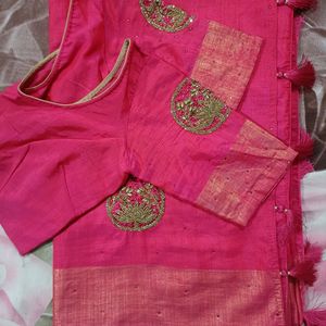 Rose Pink Chanderi Silk Saree