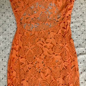 Orange Lace Back-cut Dress