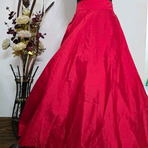 Red Solid Flared Maxi Lehenga Skirt