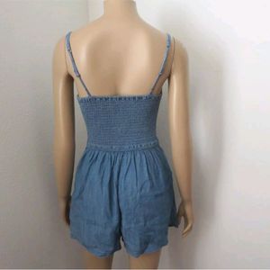 Hollister Chambray Embroidered Romper Jumper Size