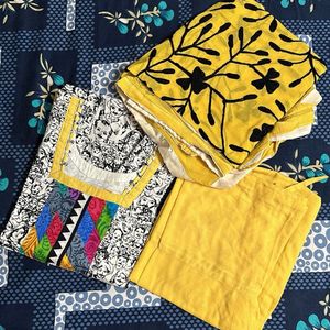 Yellow Black Kurtha Suit Set