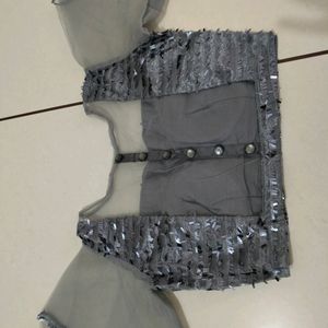 Butterfly Sleeves Grey Blouse