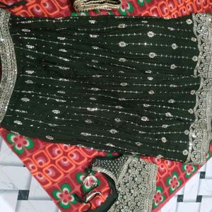 Dark Green Crop Top Skirt With Duppatta