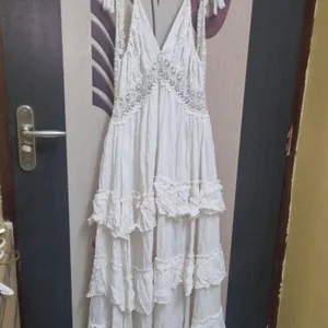 White crochette lace maxi dress