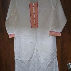 A White Kurti With Pink Border