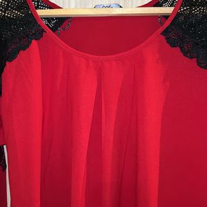 Red And Blk Full Sleeve Georgette Top