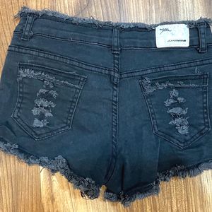 Distressed Black Shorts