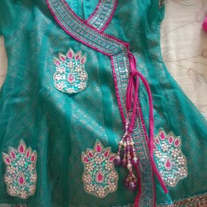 Green Colour Heavy Dress For Girls Up-to 2 Yrs