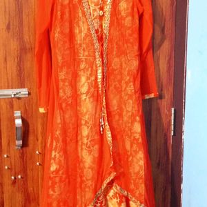 Orange Jacket Frock Suit For Girls