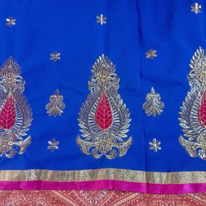 Blue Designed Georgette Silk Saree With Blouse Piece.