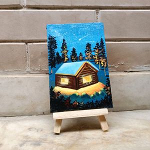 Mini Winter Landscape Painting With Stand