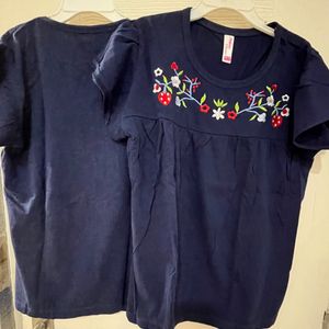 Twin Set Of Beautiful Embroidered Navy Blue Top