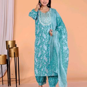 Afghani Salwar Suit With Cotton Dupatta