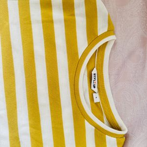 Yellow And White Striped Crop Top