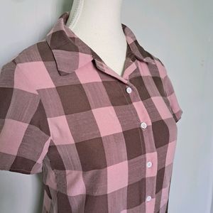 SHEIN Pink Check Shirt Dress