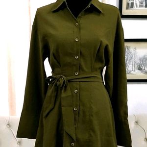 Zara Belted Long Sleeves Button up Shirt Dress