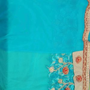 Beautiful Light Blue Saree With Blouse