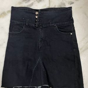 Black Denim Pencil Mini Skirt