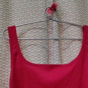 Ribbed Hot Pink Tank Top With Ruched Sides