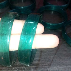 Green Broad Glass Bangles (Set Of 10)