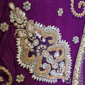 Purple Georgette Pure Saree Heavy Work