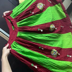 Neon Green And Maroon Lehenga Skirt