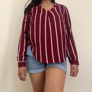 Maroon Top With White Strips