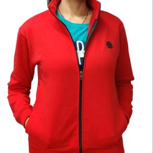 Red Color Zipper Jacket Unisex Style