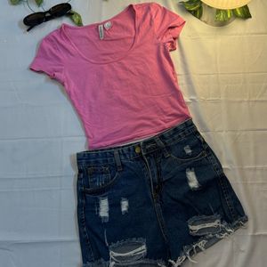 H&M round neck top pink