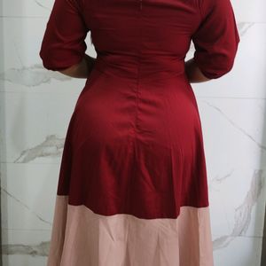 Burgundy bustier flared dress