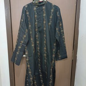 Kurta Chudidar Set (Black With Work)