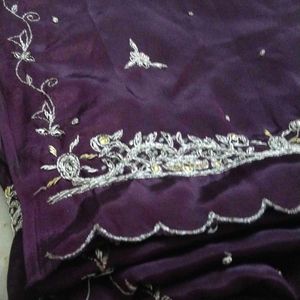 Purple Saree With Silver Zari