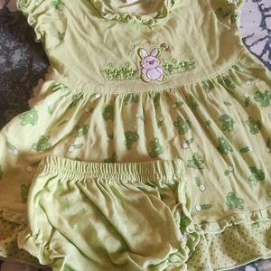 Pista Green Frock Set For 3 To 9 Months