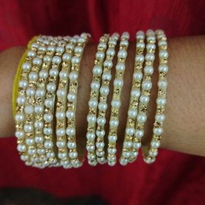 Combo Of  Pearl Bangle Set And A Golden Jumka