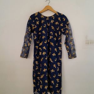 Navy Blue Embroidered Kurta & Dupatta (Women's)