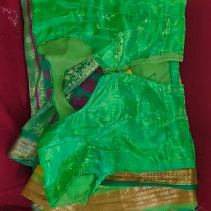 Shalu And Green Palu With Blouse