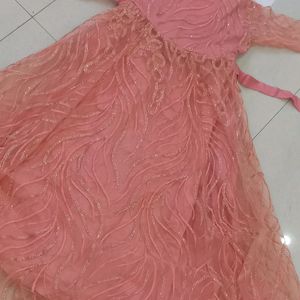 Peach Pink Wavy Gown For Girls