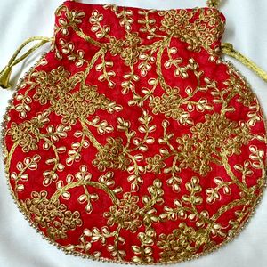 Red Embroidered Potli Bag