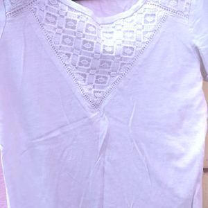 White Tee With Lace Details