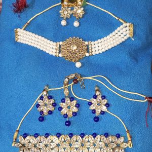 (Pack of 2) Blue & White Chokar Jewellery Set