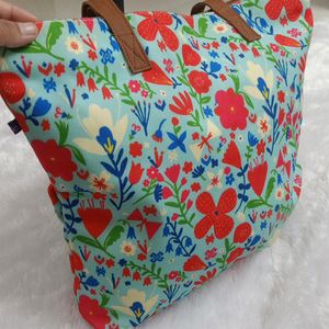 New Avaasa Cyan Flower Print Tote Bag