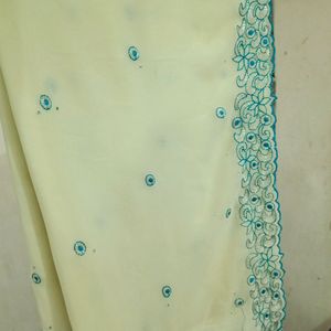 Georgette Saree Cream Color With Thread Work