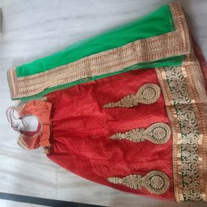 Banarasi Red and green colour half saree