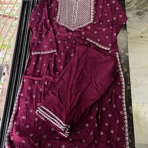 Maroon festive kurta pant dupatta set