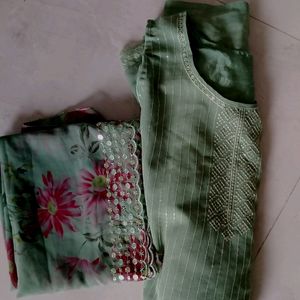 Pastel Green Sequence Work Kurti Duptta