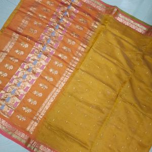 Pure Gadwal Silk Zari Woven Saree💛🧡