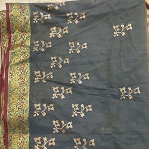 Beautiful Grey Saree With Maroon Boarder