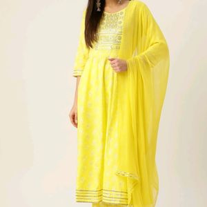 LIME YELLOW KURTA PANT SET WITH DUPATTA