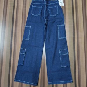 W-46 Size-28 Cargo Straight Women Denim Jeans