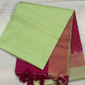 New Fluorescent Green With Pink Silk Saree